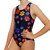 Extra Life Fastback Swimsuit in Multi-colour Paint Swirl Paw Prints on Black