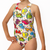 Extra Life Fastback Swimsuit in Colourful Cartoon Dinosaurs on White