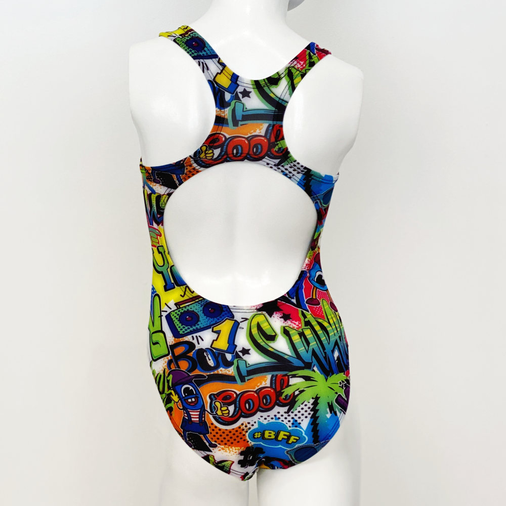 Extra Life Fastback Swimsuit in Graffiti on White