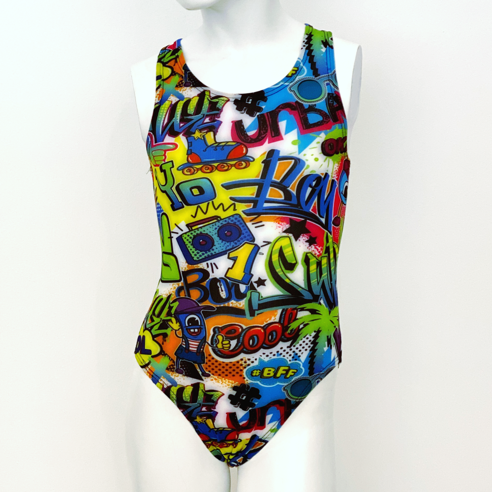 Extra Life Fastback Swimsuit in Graffiti on White