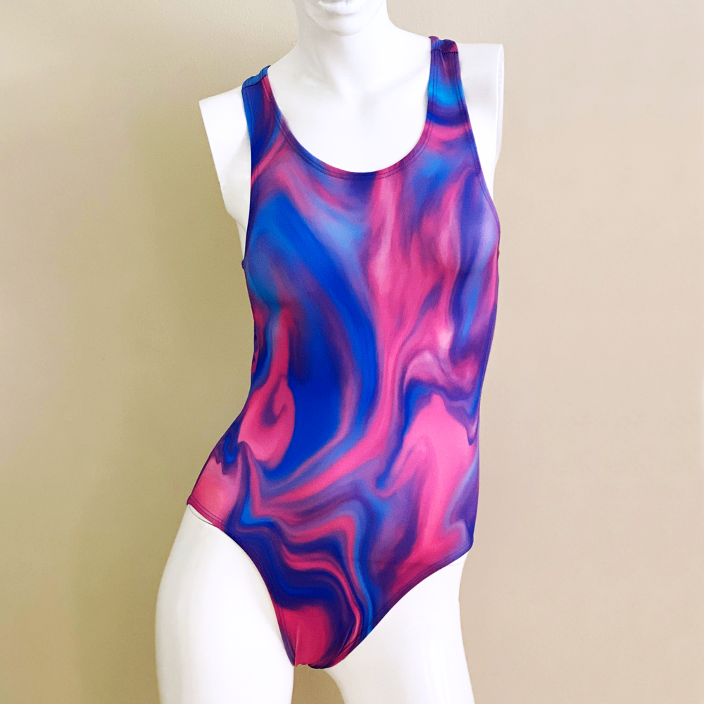 Extra Life Fastback Swimsuit in Full Print Pink and Lilac Tiedye