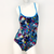 Extra Life Thin Strap Swimsuit in Colourful Geo Skulls with Sky Blue Straps