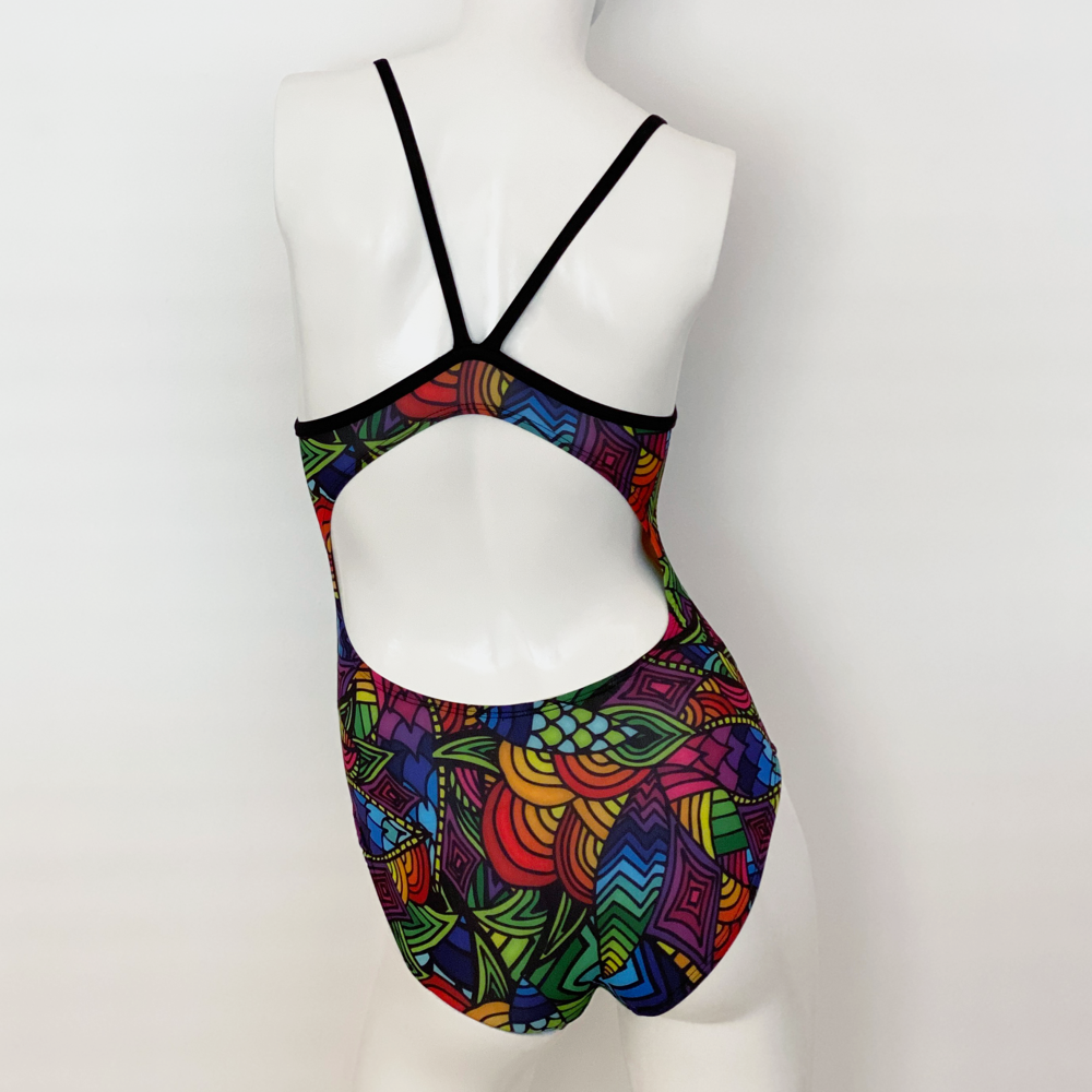 Extra Life Thin Strap Swimsuit in Moroccan Hippie with Black Straps