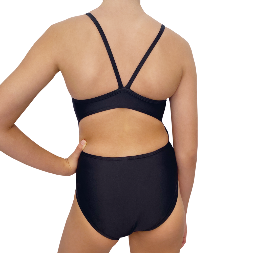 Extra Life Thin Strap Swimsuit in Plain Black - Spurt Online