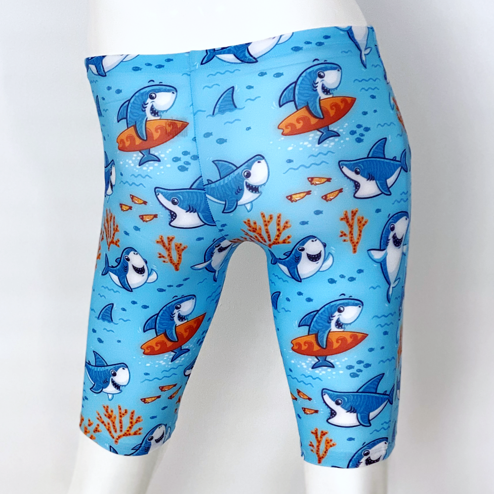 Extra Life Jammer Swimsuit in Full Print Turquoise Sharks on Light Blue