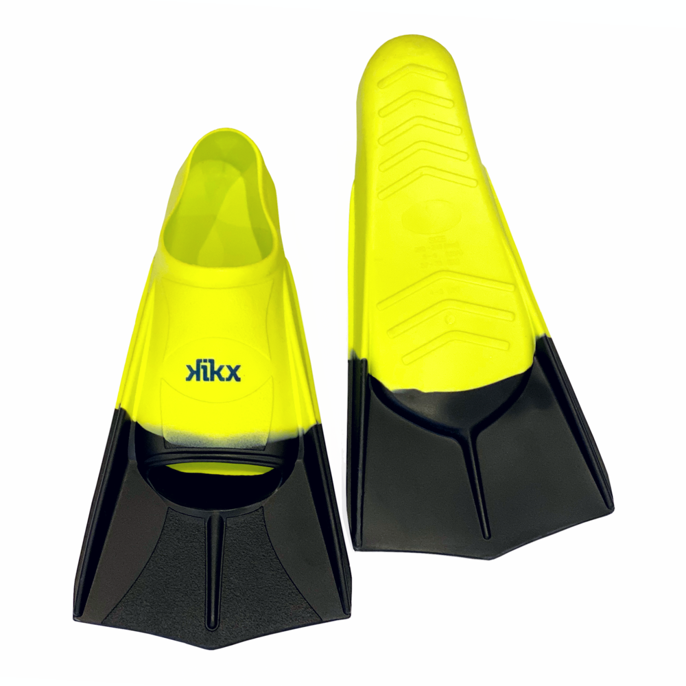 Kikx Short Silicone Training Fin with 2 Tone in Black Front and Neon Yellow Back