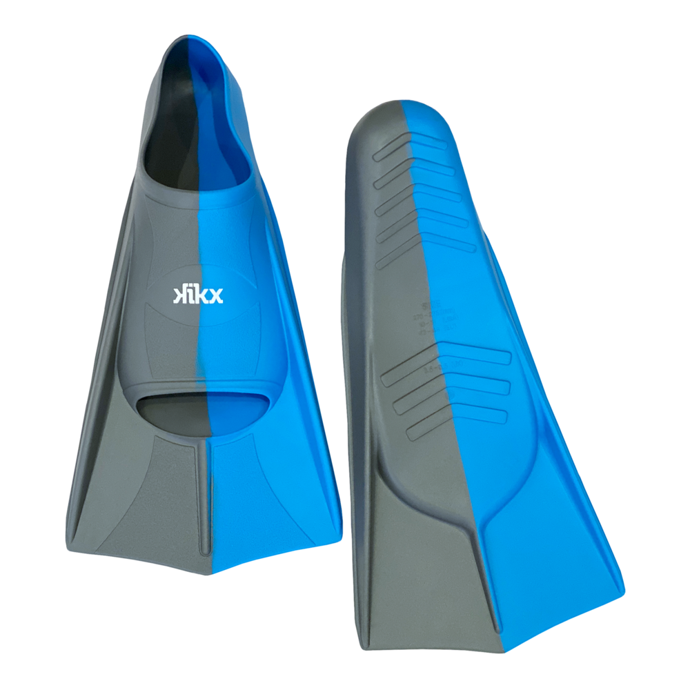 Kikx Short Silicone Training Fin with 2 Tone in Sky Blue and Dark Grey Halves