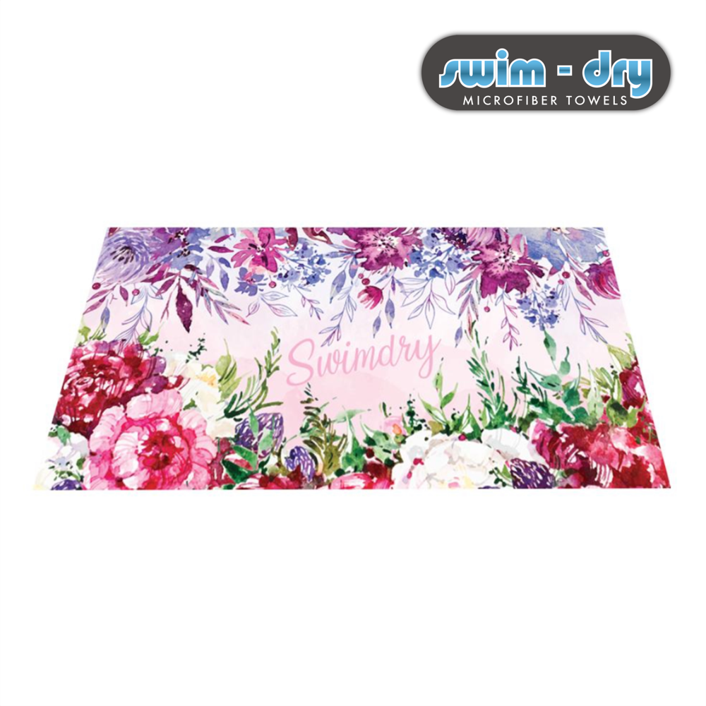 Swim-Dry Medium Microfibre Towel Floral Design in Light Pink