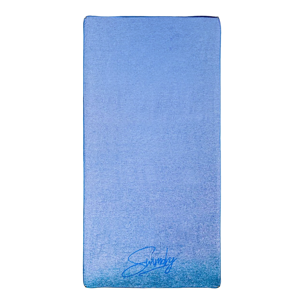 Swim-Dry Medium Microfibre Towel Brushed Metal with Signature in Blue