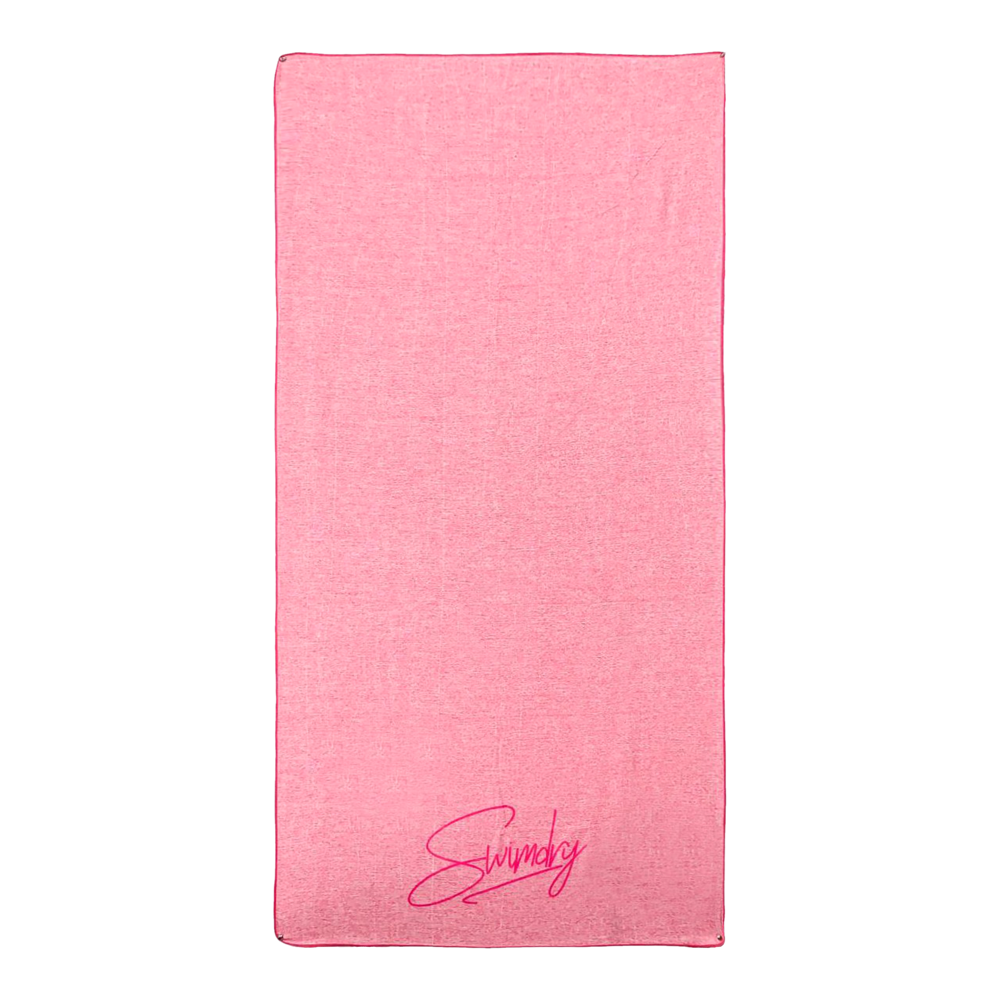 Swim-Dry Medium Microfibre Towel Brushed Metal with Signature in Bright Pink